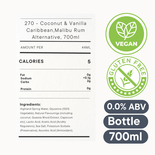 270 Coconut & Vanilla Caribbean – Alcohol Free Malibu Rum Alternative 700ml