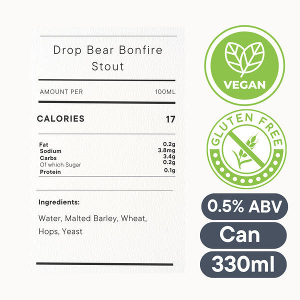 Drop bear, BONFIRE STOUT 0.5% alcohol free beer