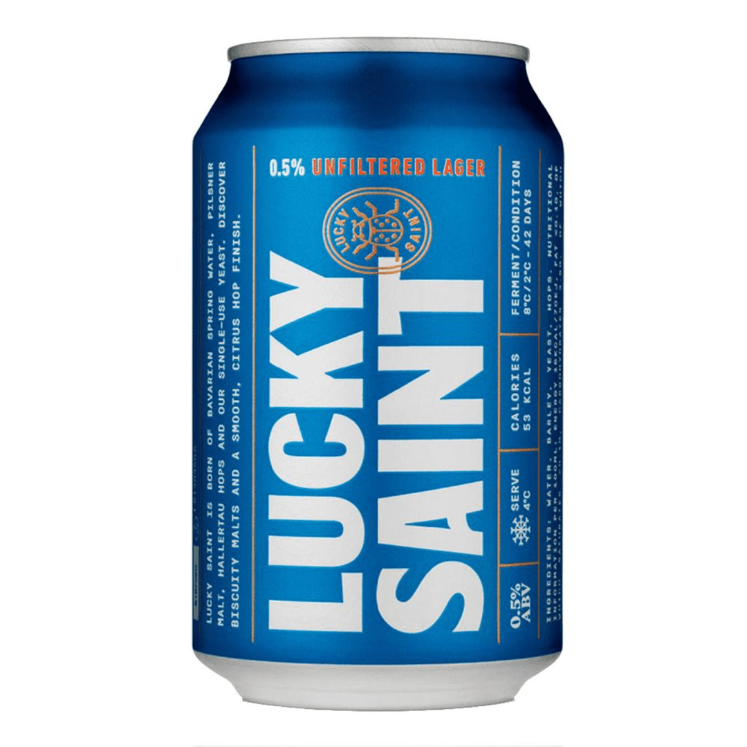 Lucky Saint Unfiltered Lager 0.5% cans– Premium Non-Alcoholic Beer